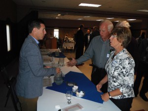 Ontario PC Leader Patrick Brown shakes hands with constituents in Leeds Grenville