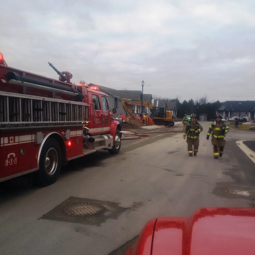 North Grenville Fire Service on location of ruptured gas line at Kempten Court in Kemptville
