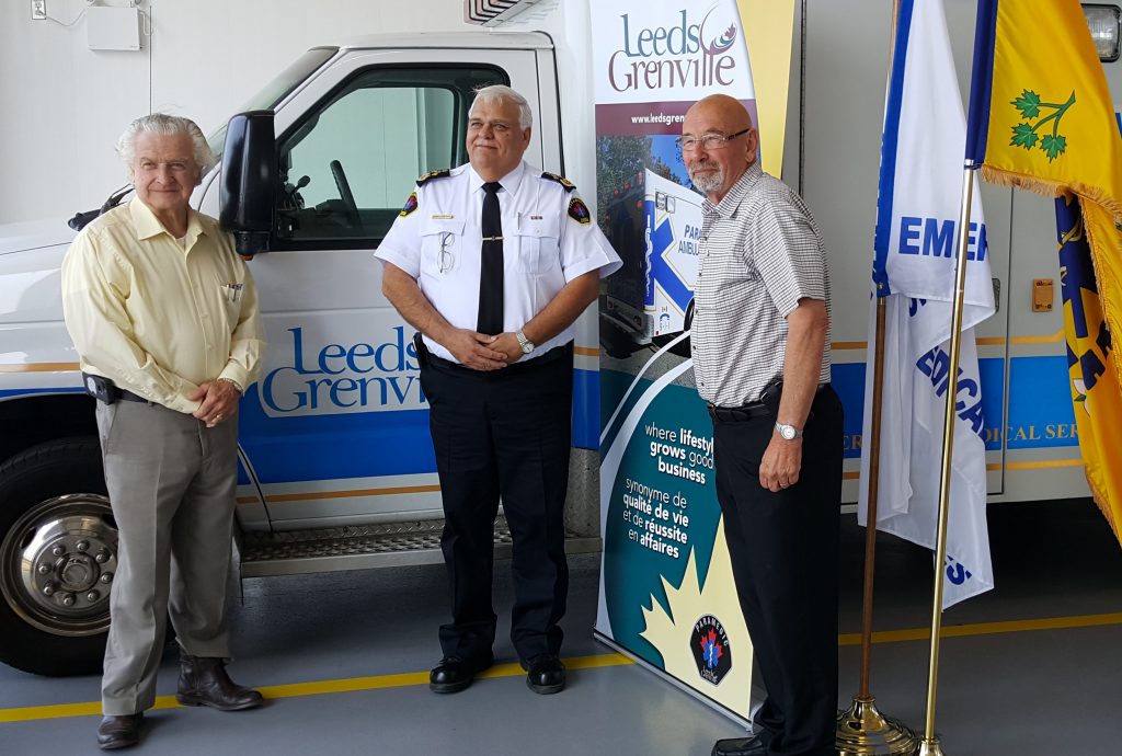 Edwardsburgh/Cardinal Mayor Pat Sayeau, Leeds Grenville Paramedic Service Chief Chris LLoyd, Leeds Grenville Warden David Gordon - Photo Credit: Drew Hosick