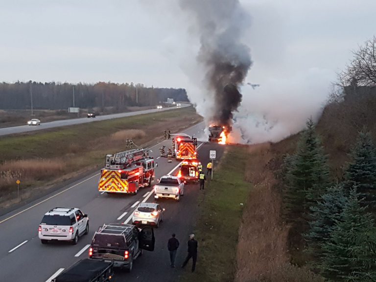 Tractor-trailer fire closes down part of 416 during morning commute
