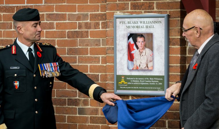 Armoury now renamed to the Pte. Blake Williamson Memorial Hall in ceremony on Friday